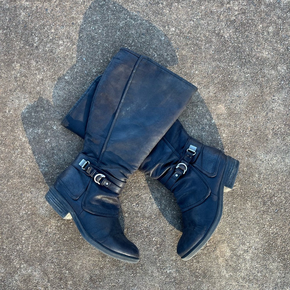 BLACK DOUBLE LAYER SUEDE BOOTS
